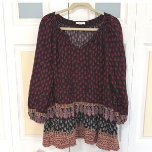 beachlunchlounge Collection Women's Black Red Floral Paisley Print Tunic Top L